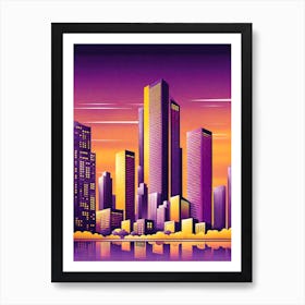 Cityscape At Sunset, vector art 1 Art Print
