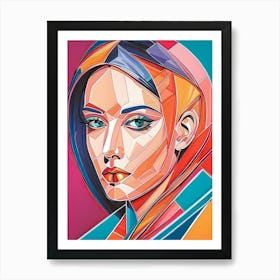 Colorful Geometric Woman Portrait Low Poly (5) Art Print