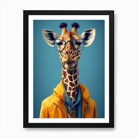 Funny Giraffe Wearing Cool Jackets And Glasses Art Print