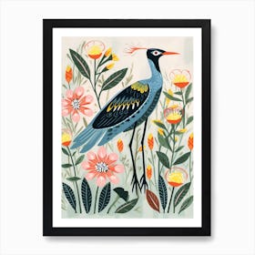 Folk Style Bird Painting Great Blue Heron 3 Art Print