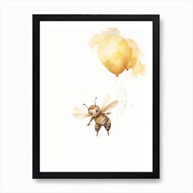 Baby Bee Flying With Ballons, Watercolour Nursery Art 1 Art Print