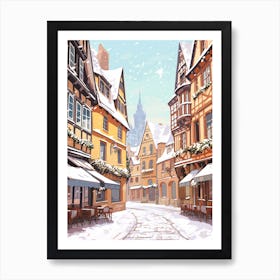 Vintage Winter Travel Illustration Colmar France 3 Art Print