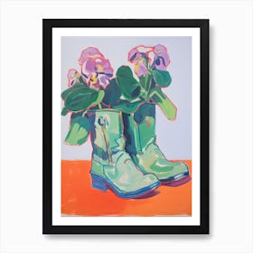 A Painting Of Cowboy Boots With Pink Flowers, Fauvist Style, Still Life 10 Art Print