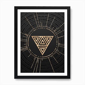 Geometric Glyph Symbol in Gold with Radial Array Lines on Dark Gray n.0255 Art Print