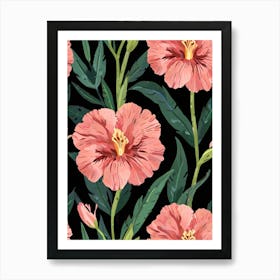 Seamless Pattern With Pink Flowers Art Print