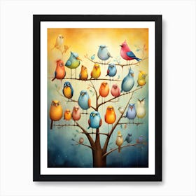 Colorful Birds In A Tree Art Print