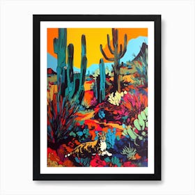 A Painting Of A Cat In Garden Of Desert Botanical Garden, Usa In The Style Of Pop Art 04 Art Print