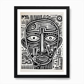 Abstract Geometric Black & White Face 2 Art Print