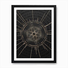 Geometric Glyph Abstract in Gold with Radial Array Lines on Dark Gray n.0025 Art Print