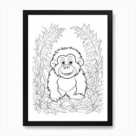 Line Art Jungle Animal Gorilla 3 Art Print