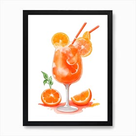 Aperol With Ice And Orange Watercolor Vertical Composition Art Print