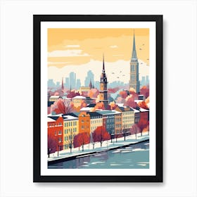 Vintage Winter Travel Illustration Hamburg Germany 1 Art Print