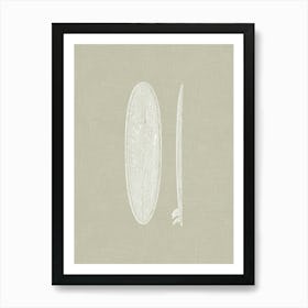 Vintage Surfboard Silhouette On Taupe Linen Texture Art Print