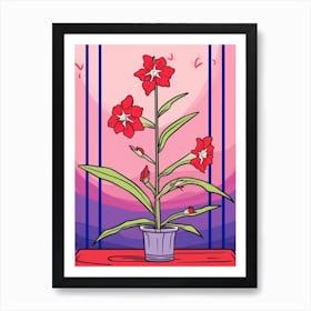Pink And Red Plant Illustration Spiderwort 4 Art Print