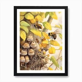 Southern Plains Bumble Bee Beehive Watercolour Illustration 4 Art Print