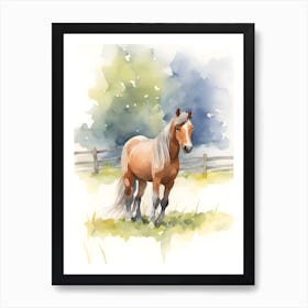 Watercolor Horse In The Field Art Print