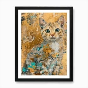 British Shorthair Cat Gold Effect Collage 3 Art Print