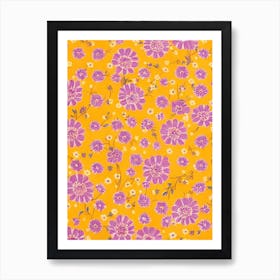 Lavender Floral Print Retro Pattern 2 Flower Art Print