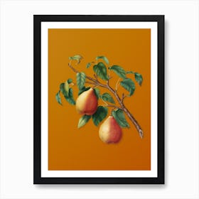 Vintage Wild European Pear Botanical on Sunset Orange n.0553 Art Print