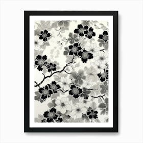 Great Japan Hokusai Black And White Flowers 3 Art Print