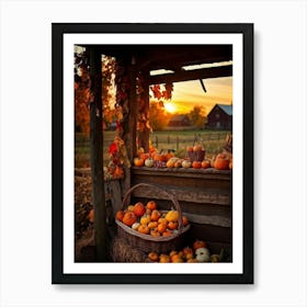 An Inviting Rustic Farm With Vegetables Like Corn Pumpkins Squash Elegantly Arranged In A Wooden B (5) Art Print