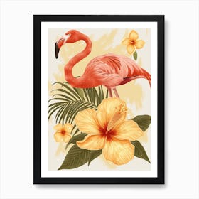 Andean Flamingo And Tiare Flower Minimalist Illustration 3 Art Print