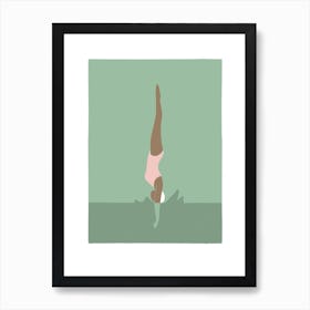 Art Deco Style Swimmer Splash in green Art Print