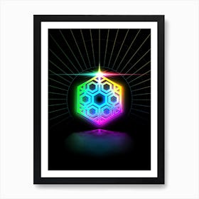 Neon Geometric Glyph in Candy Blue and Pink with Rainbow Sparkle on Black n.0052 Art Print