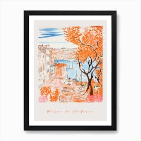 Palma De Mallorca Spain Orange Drawing Poster Art Print