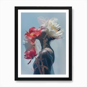 "Woman with Floating Flowers" 1 Art Print