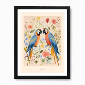 Folksy Floral Animal Drawing Macaw 4 Poster Art Print