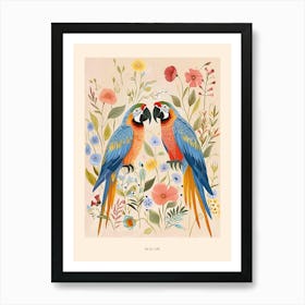 Folksy Floral Animal Drawing Macaw 4 Poster Affiche