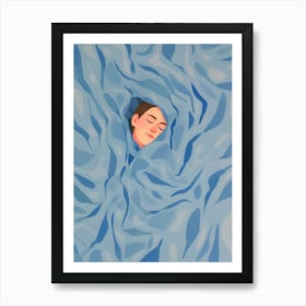 Sleeping Girl In Blue Blanket Art Print