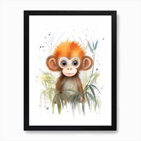 Watercolour Jungle Animal Proboscis Monkey 4 Art Print