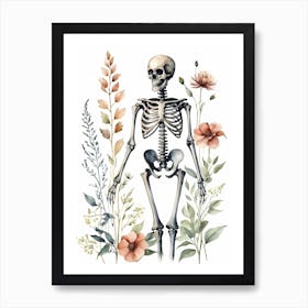Floral Skeleton Watercolor Painting (3) Art Print