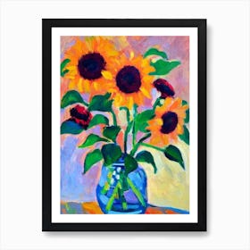 Sunflower Floral Abstract Block Colour 2 1 Flower Art Print