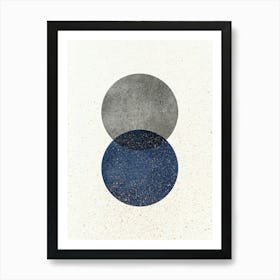 Abstract Lunar Eclipse 2 Circles Geometric Shape Minimalism - Grey Navy Blue Art Print