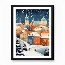 Winter Travel Night Illustration Vilnius Lithuania Art Print