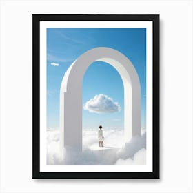 Cumulus Clouds Morph Into An Abstract Cartoon Style Portal Where A Solitary Figure Levitates Their (5) Art Print