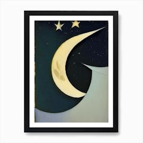 Crescent Moon And Star Symbol 1, Abstract Painting Art Print