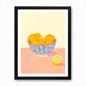 Lemons In Blue Bowl Art Print