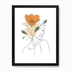 Woman Portrait Monoline Minimalist Hand Drawing Boho Illustration (19) Art Print