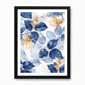 Blue And Gold Leaves 1 Art Print