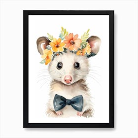 Baby Opossum Flower Crown Bowties Woodland Animal Nursery Decor (23) Result Art Print