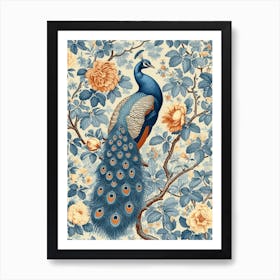 Cream Peacock Vintage Floral Wallpaper  1 Art Print