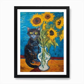 Still Life Of Iris With A Cat 1 Art Print