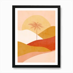 Mid Mod Boho Serene Tropical Palm Sunset Peach Fuzz, Red, Ochre Art Print