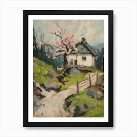 Small Cottage Countryside Farmhouse Painting With Trees 7 Art Print