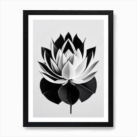 Giant Lotus Black And White Geometric 1 Art Print