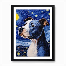 Amstaff Starry Night Dog Portrait Art Print